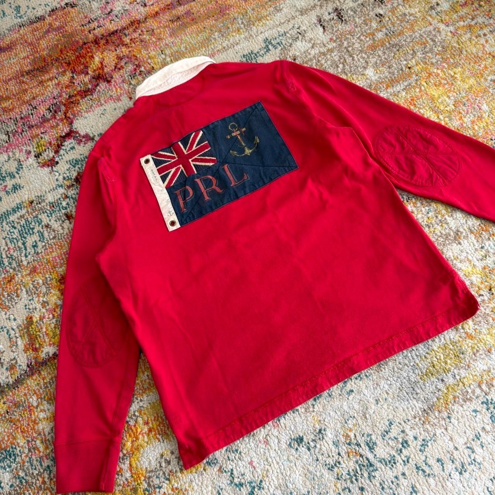 Polo Ralph Lauren Sz L Shirt Rugby UK British Flag England VTG Naval Navy 90s